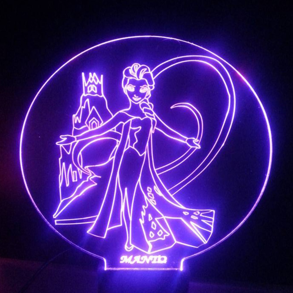 LED Φωτιστικό Χαραγμένο Plexiglass Με Σχέδιο Frozen Elsa Με Διακόπτη ON/OFF AlphaLed