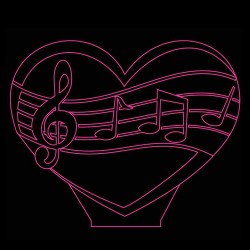 LED Φωτιστικό Χαραγμένο Plexiglass Με Σχέδιο Καρδιές Με Νότες Με Διακόπτη ON/OFF AlphaLed