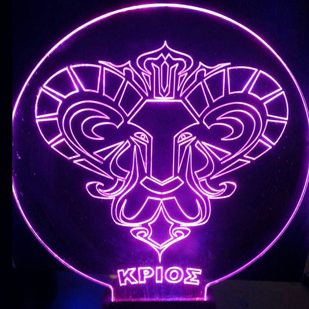 LED Φωτιστικό Χαραγμένο Plexiglass Με Σχέδιο Ζώδιο Κριός Με Διακόπτη ON/OFF AlphaLed