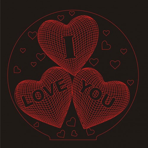 LED Φωτιστικό Χαραγμένο Plexiglass Με Σχέδιο Καρδιές I LOVE YOU Με Διακόπτη ON/OFF AlphaLed