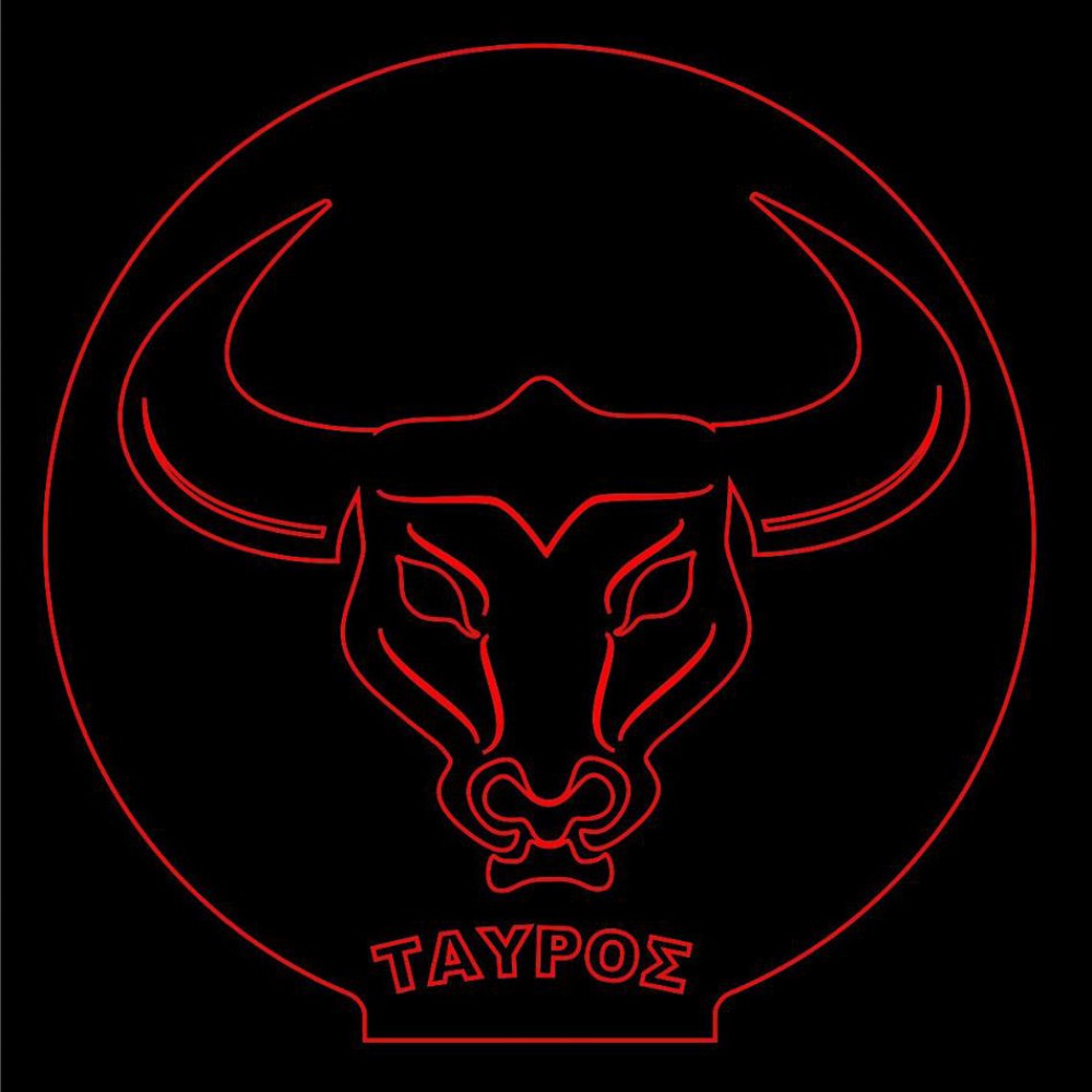 LED Φωτιστικό Χαραγμένο Plexiglass Με Σχέδιο Ζώδιο Ταύρος Με Διακόπτη ON/OFF AlphaLed