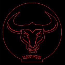 LED Φωτιστικό Χαραγμένο Plexiglass Με Σχέδιο Ζώδιο Ταύρος Με Διακόπτη ON/OFF AlphaLed