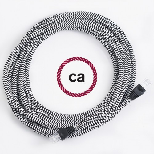 LAN - Ethernet Υφασμάτινο Καλώδιο 2 Μέτρα Zig-Zag RZ04 Μαύρο/Ασπρο - Cat 5e RJ45