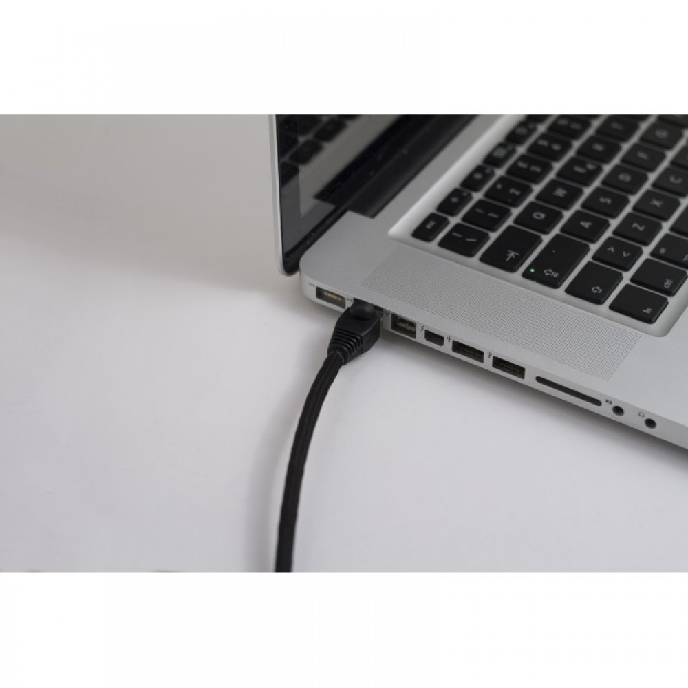 LAN - Ethernet Υφασμάτινο Καλώδιο 2 Μέτρα RM04 Μαύρο- Cat 5e RJ47