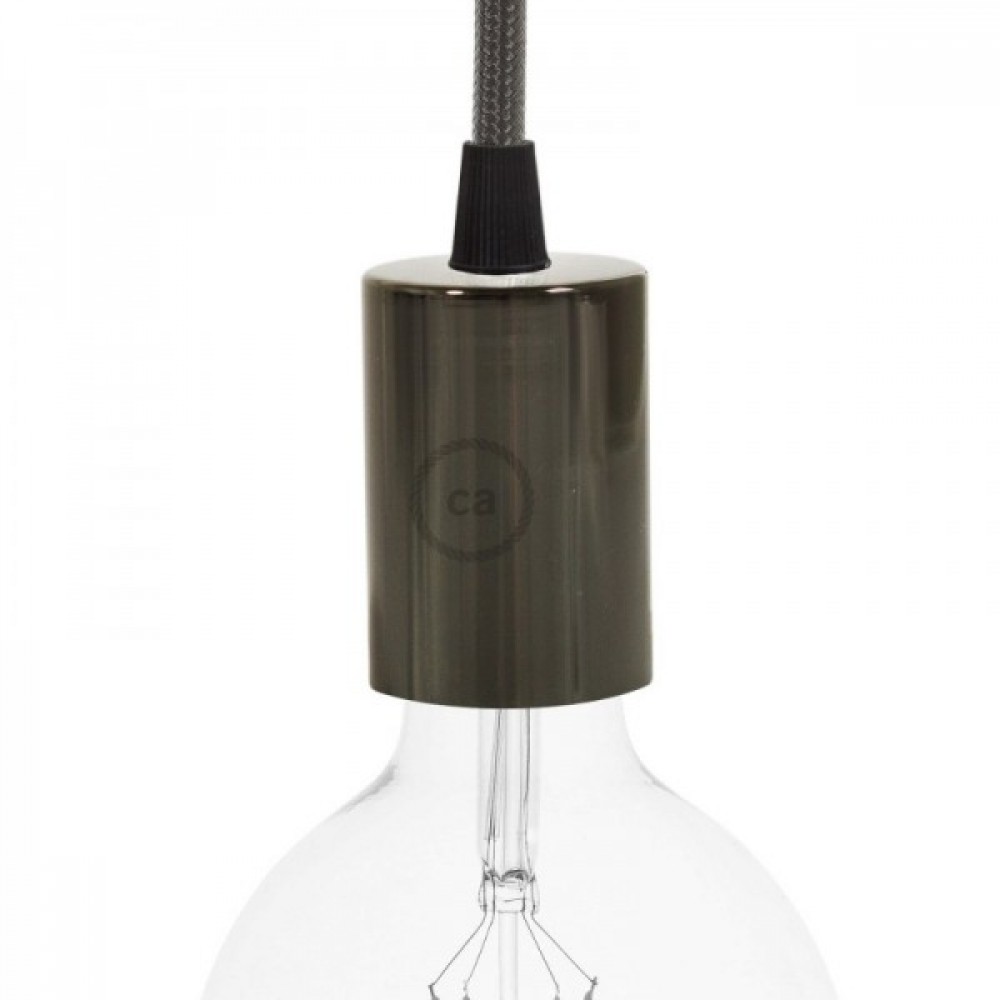 Ντουί Μεταλικό Ανθρακί Πλακέ Και Ε27 Ντουι Βακελίτη Και Στήριγμα Καλωδίου Διαφανές Creative Cables