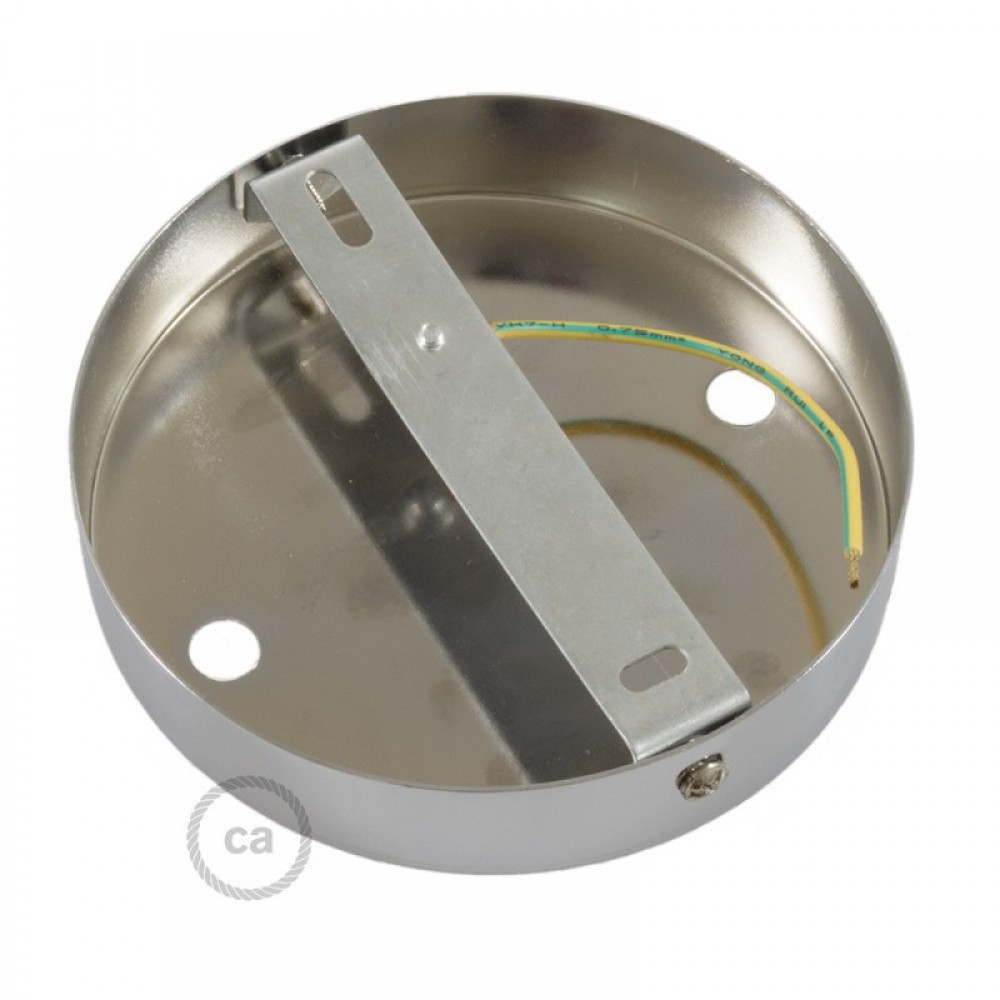 Ροζέτα Πλακέ Μεταλλική Με 2 Τρύπες Και 2 Στηρίγματα Καλωδίου 120mm - Χρώμιο