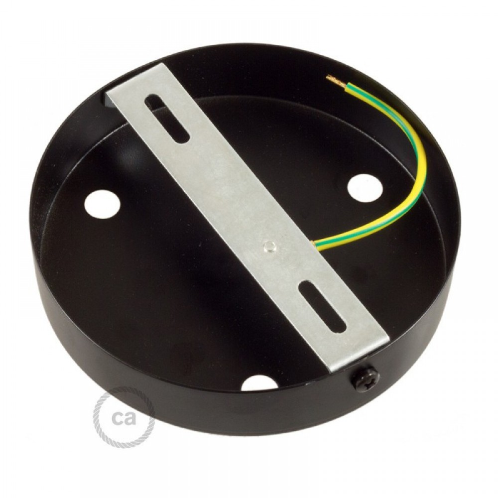 Ροζέτα Πλακέ Μεταλλική Με 3 Τρύπες Και 3 Στηρίγματα Καλωδίου 120mm - Μαύρη