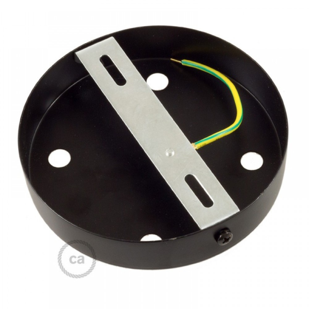 Ροζέτα Πλακέ Μεταλλική Με 4 Τρύπες Και 4 Στηρίγματα Καλωδίου 120mm - Μαύρη