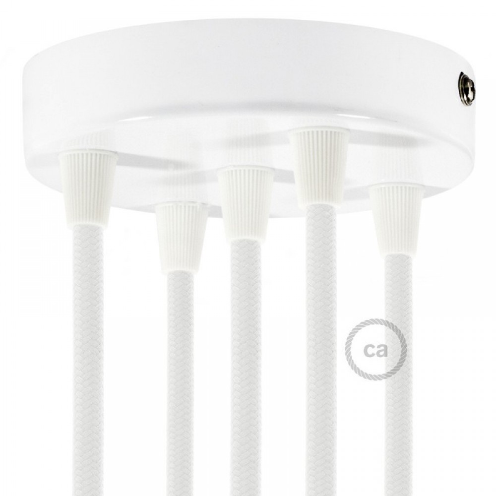 Ροζέτα Πλακέ Μεταλλική Με 5 Τρύπες Και 5 Στηρίγματα Καλωδίου 120mm - Λευκή