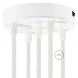 Ροζέτα Πλακέ Μεταλλική Με 5 Τρύπες Και 5 Στηρίγματα Καλωδίου 120mm - Λευκή