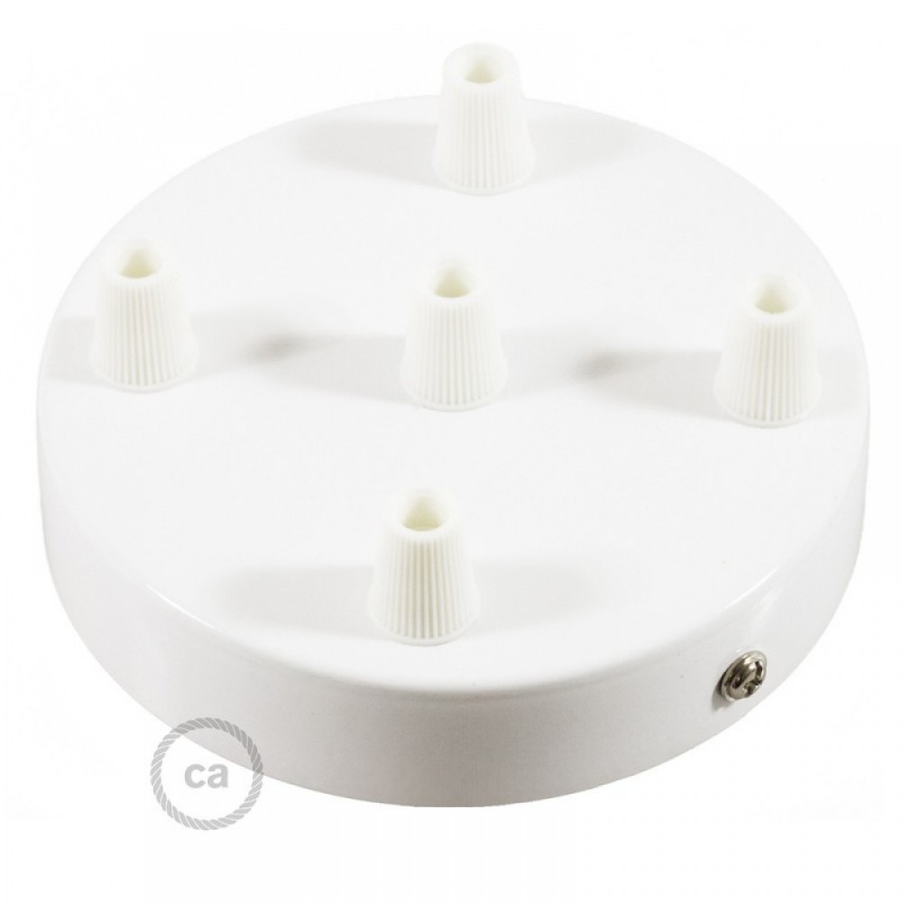 Ροζέτα Πλακέ Μεταλλική Με 5 Τρύπες Και 5 Στηρίγματα Καλωδίου 120mm - Λευκή
