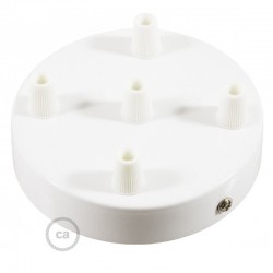Ροζέτα Πλακέ Μεταλλική Με 5 Τρύπες Και 5 Στηρίγματα Καλωδίου 120mm - Λευκή