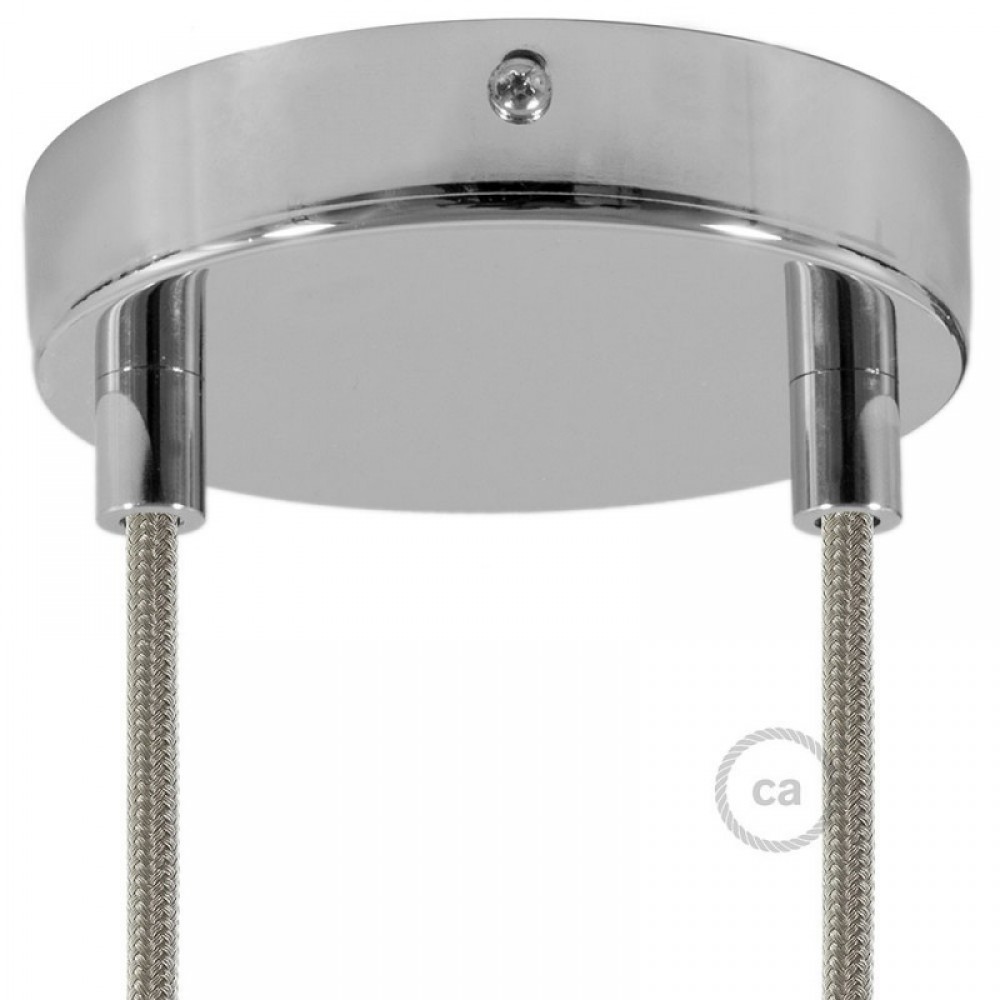 Ροζέτα Πλακέ Μεταλλική Με 2 Τρύπες Και 2 Στηρίγματα Καλωδίου 120mm - Χρώμιο