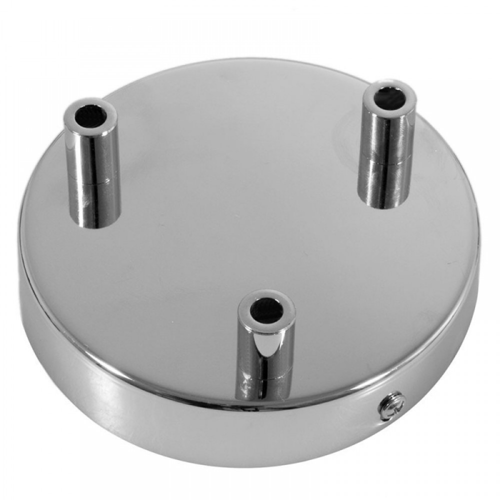 Ροζέτα Πλακέ Μεταλλική Με 3 Τρύπες Και 3 Στηρίγματα Καλωδίου 120mm - Χρώμιο