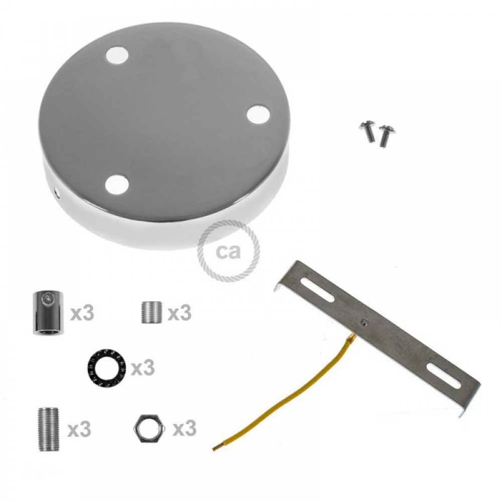 Ροζέτα Πλακέ Μεταλλική Με 3 Τρύπες Και 3 Στηρίγματα Καλωδίου 120mm - Χρώμιο