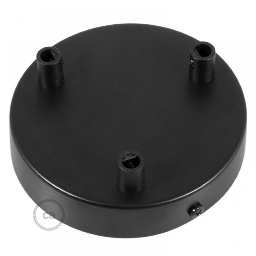 Ροζέτα Πλακέ Μεταλλική Με 3 Τρύπες Και 3 Στηρίγματα Καλωδίου 120mm - Μαύρη