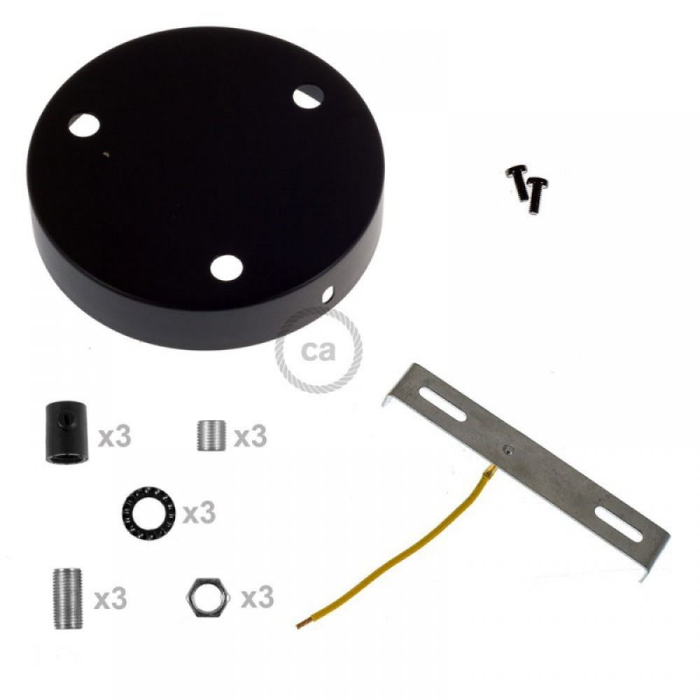 Ροζέτα Πλακέ Μεταλλική Με 3 Τρύπες Και 3 Στηρίγματα Καλωδίου 120mm - Μαύρη