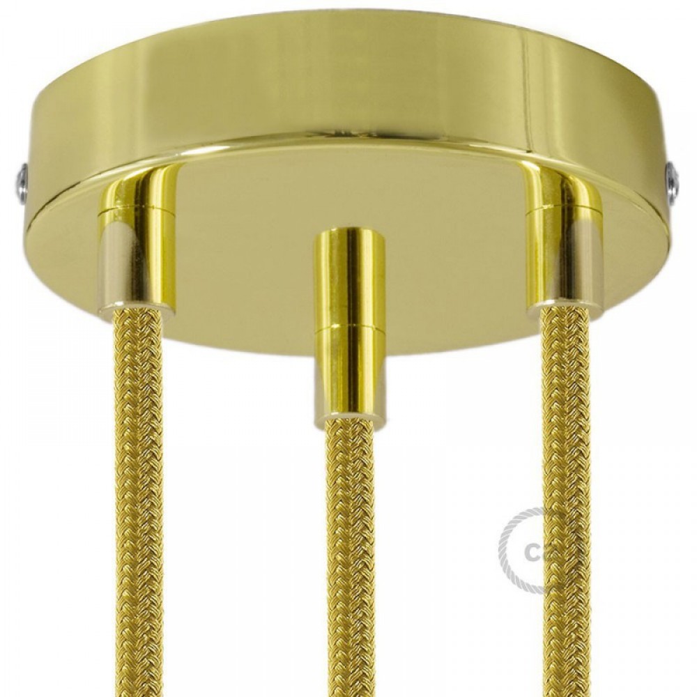 Ροζέτα Πλακέ Μεταλλική Με 3 Τρύπες Και 3 Στηρίγματα Καλωδίου 120mm - Ορειχάλκινο