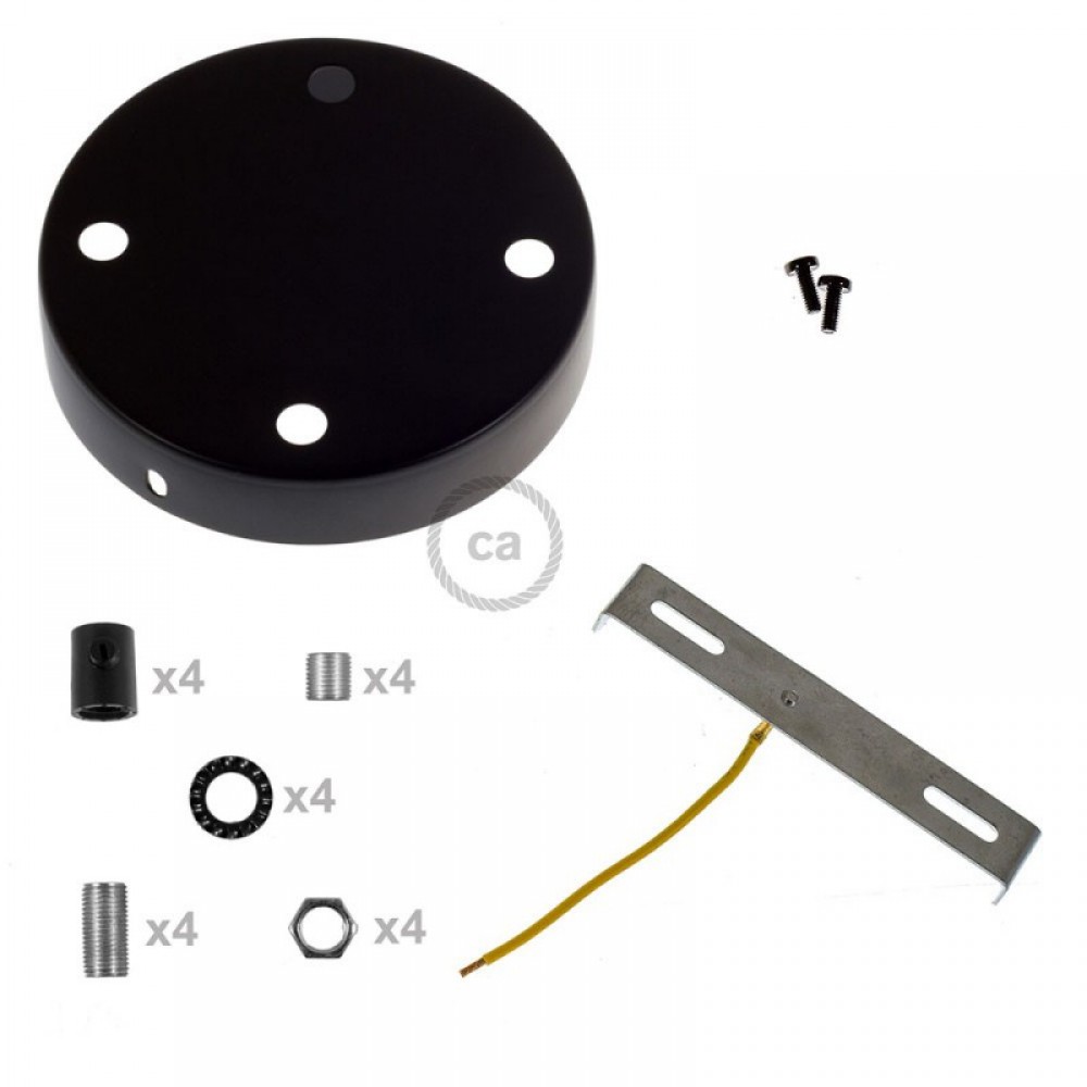 Ροζέτα Πλακέ Μεταλλική Με 4 Τρύπες Και 4 Στηρίγματα Καλωδίου 120mm - Μαύρη