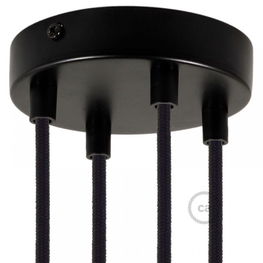 Ροζέτα Πλακέ Μεταλλική Με 4 Τρύπες Και 4 Στηρίγματα Καλωδίου 120mm - Μαύρη