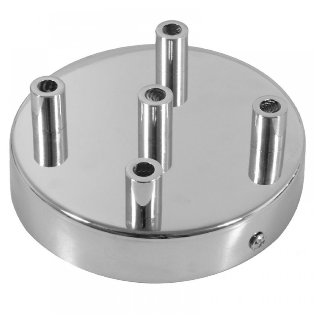 Ροζέτα Πλακέ Μεταλλική Με 5 Τρύπες Και 5 Στηρίγματα Καλωδίου 120mm - Χρώμιο