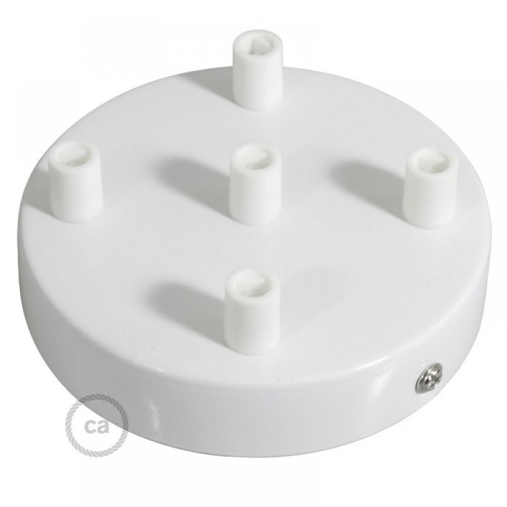 Ροζέτα Πλακέ Μεταλλική Με 5 Τρύπες Και 5 Στηρίγματα Καλωδίου 120mm - Λευκή