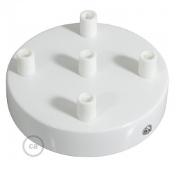 Ροζέτα Πλακέ Μεταλλική Με 5 Τρύπες Και 5 Στηρίγματα Καλωδίου 120mm - Λευκή