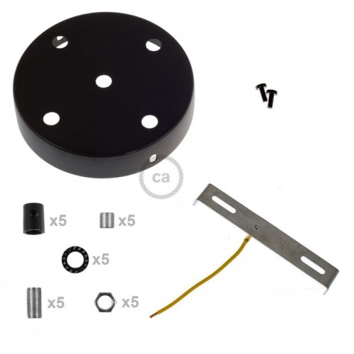 Ροζέτα Πλακέ Μεταλλική Με 5 Τρύπες Και 5 Στηρίγματα Καλωδίου 120mm - Μαύρη