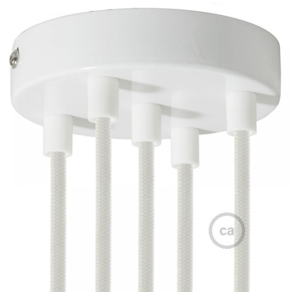 Ροζέτα Πλακέ Μεταλλική Με 5 Τρύπες Και 5 Στηρίγματα Καλωδίου 120mm - Λευκή