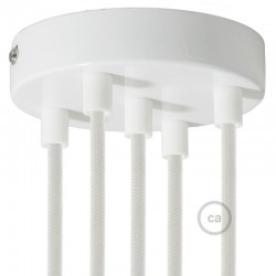 Ροζέτα Πλακέ Μεταλλική Με 5 Τρύπες Και 5 Στηρίγματα Καλωδίου 120mm - Λευκή