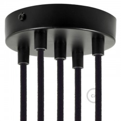 Ροζέτα Πλακέ Μεταλλική Με 5 Τρύπες Και 5 Στηρίγματα Καλωδίου 120mm - Μαύρη