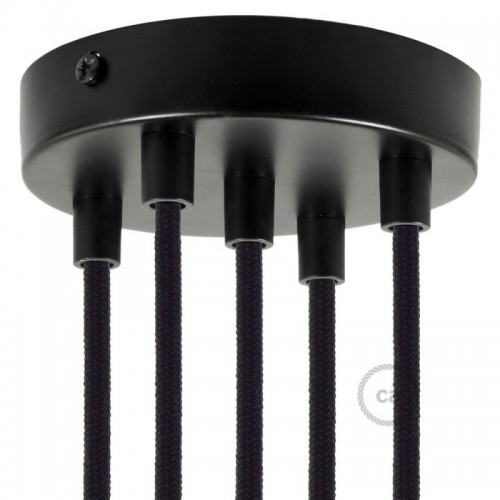 Ροζέτα Πλακέ Μεταλλική Με 5 Τρύπες Και 5 Στηρίγματα Καλωδίου 120mm - Μαύρη