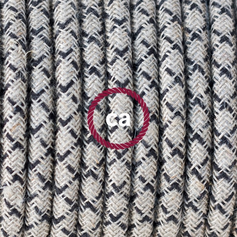 Υφασμάτινο Καλώδιο "Lozenge" Μπεζ Λινό και Ανθρακί Βαμβάκι