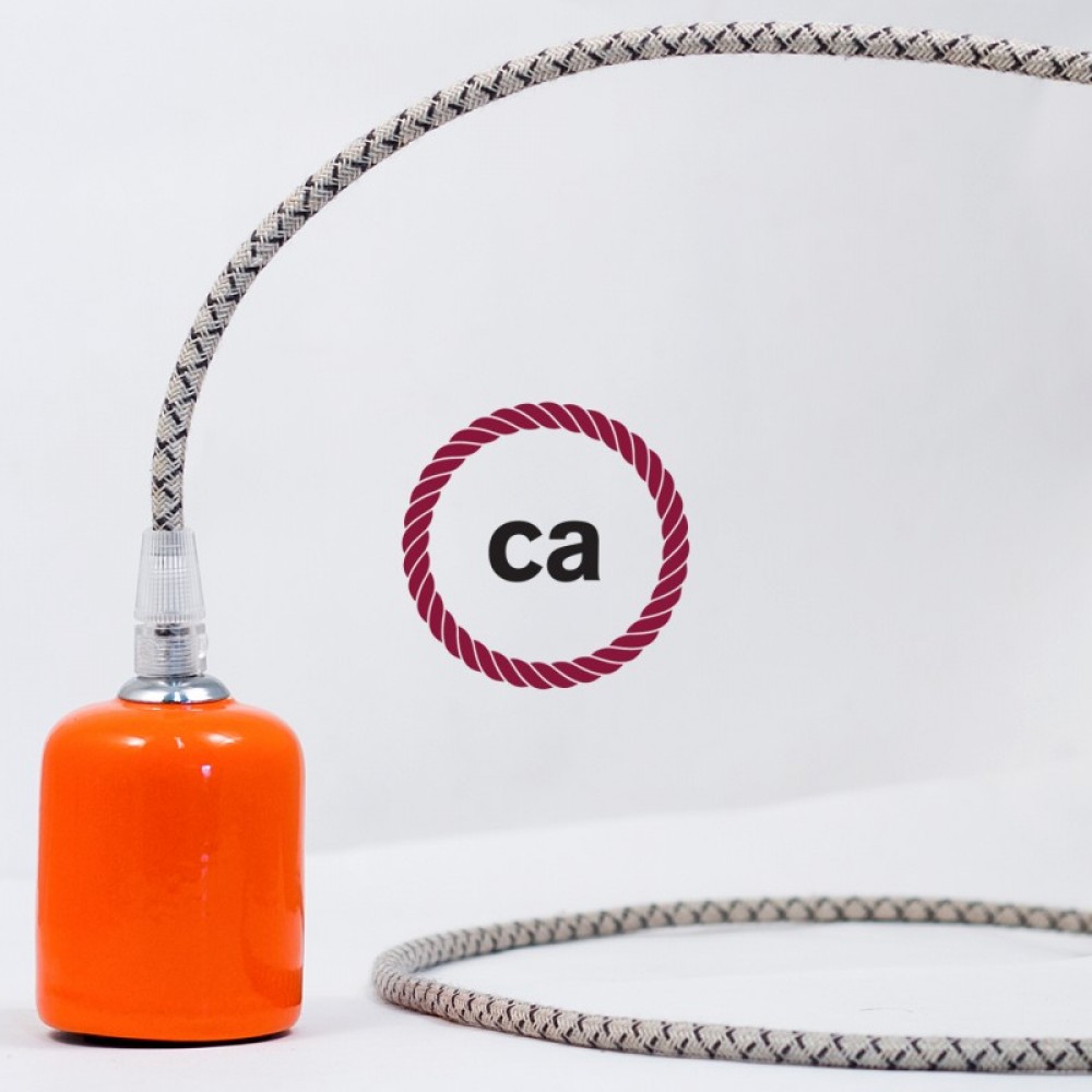 Υφασμάτινο Καλώδιο "Lozenge" Μπεζ Λινό και Ανθρακί Βαμβάκι