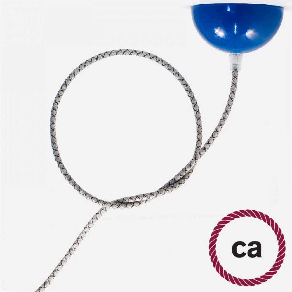 Υφασμάτινο Καλώδιο "Lozenge" Μπεζ Λινό και Ανθρακί Βαμβάκι