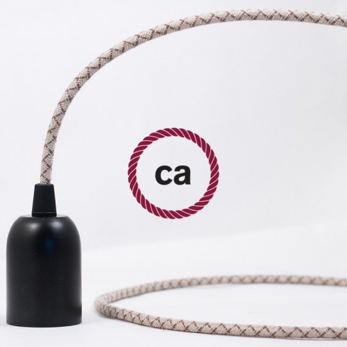 Υφασμάτινο Καλώδιο "Lozenge"  Μπεζ Λινό και Καφέ Βαμβάκι