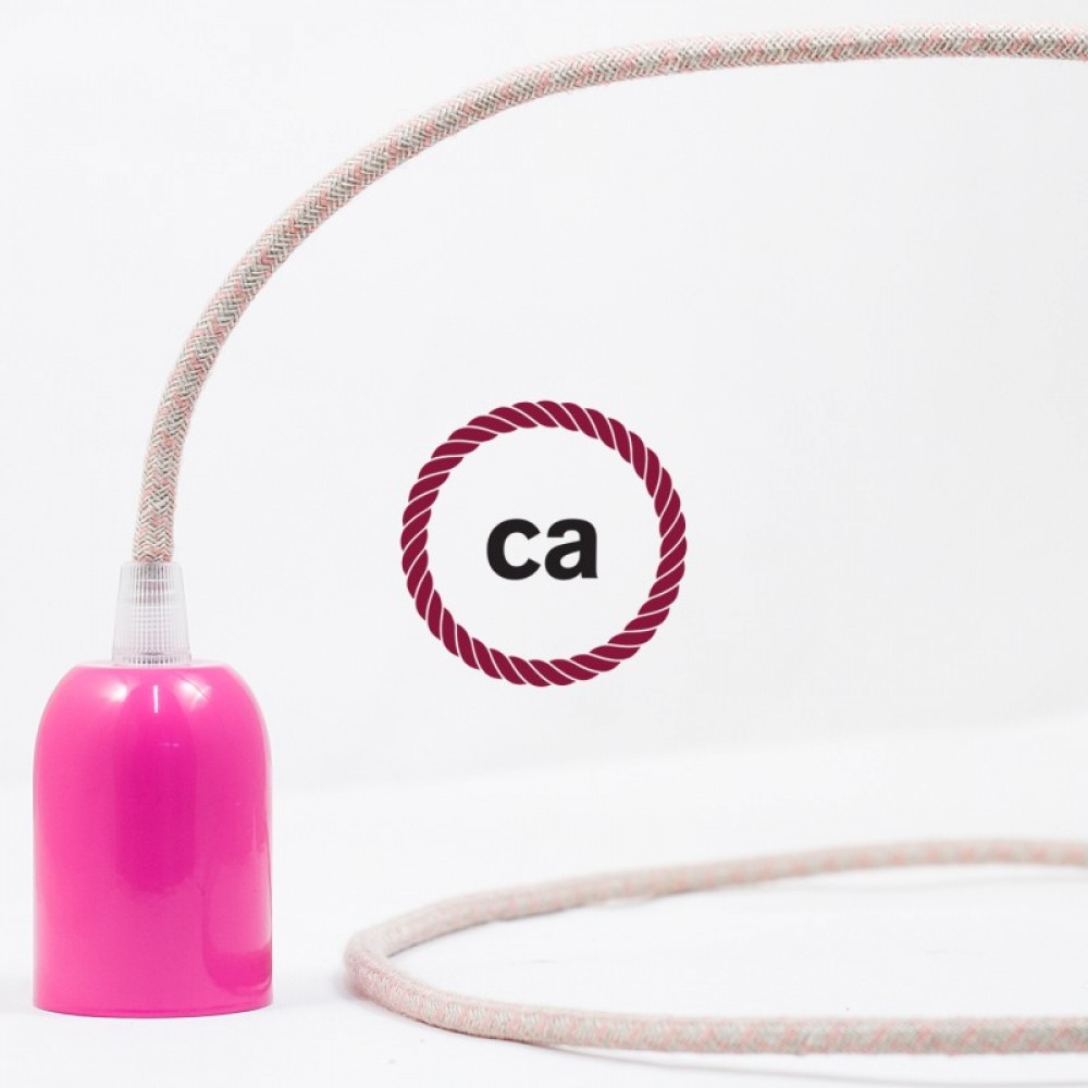 Υφασμάτινο Καλώδιο "Lozenge" Μπεζ Λινό και Ροζ Βαμβάκι