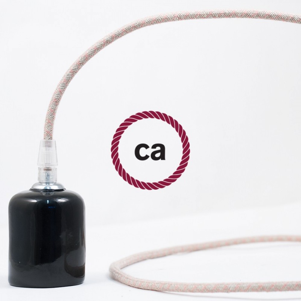 Υφασμάτινο Καλώδιο "Lozenge" Μπεζ Λινό και Ροζ Βαμβάκι