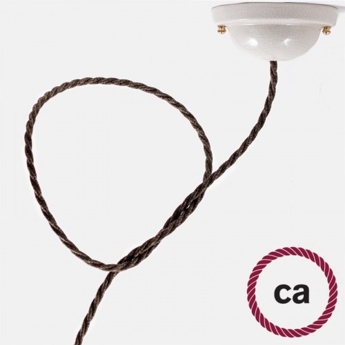 Υφασμάτινο Καλώδιο Καφέ Μάλλινο Στριφτό