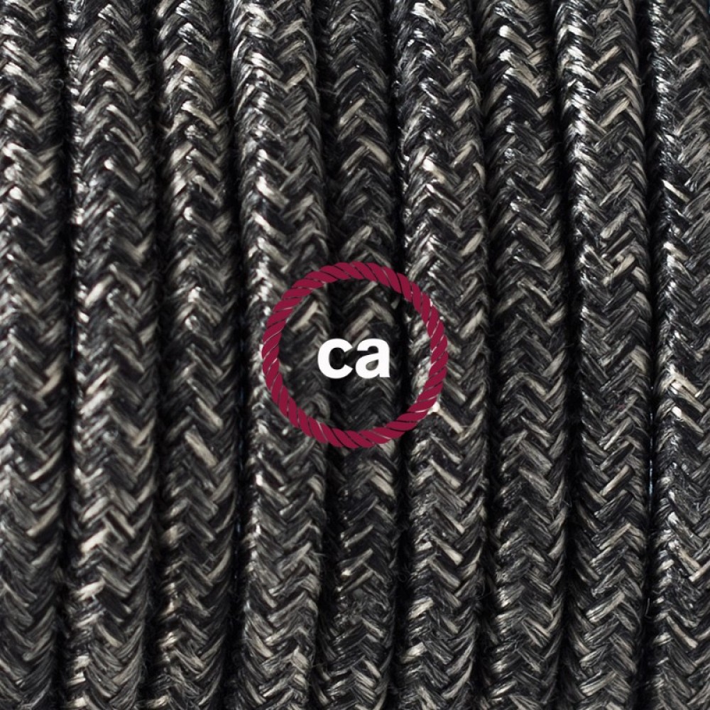 Στρόγγυλο Υφασμάτινο Καλώδιο RN03 - Σκούρο Γκρι Φυσικό Λινό