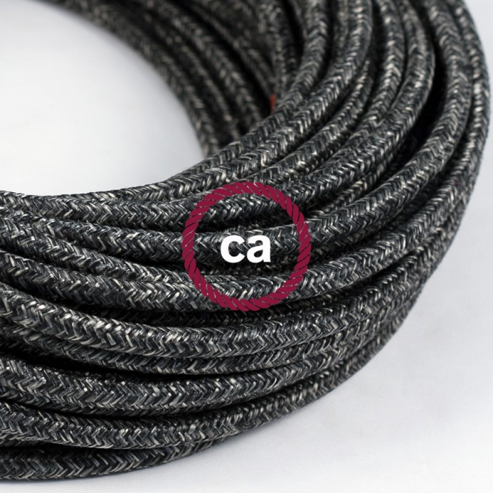 Στρόγγυλο Υφασμάτινο Καλώδιο RN03 - Σκούρο Γκρι Φυσικό Λινό