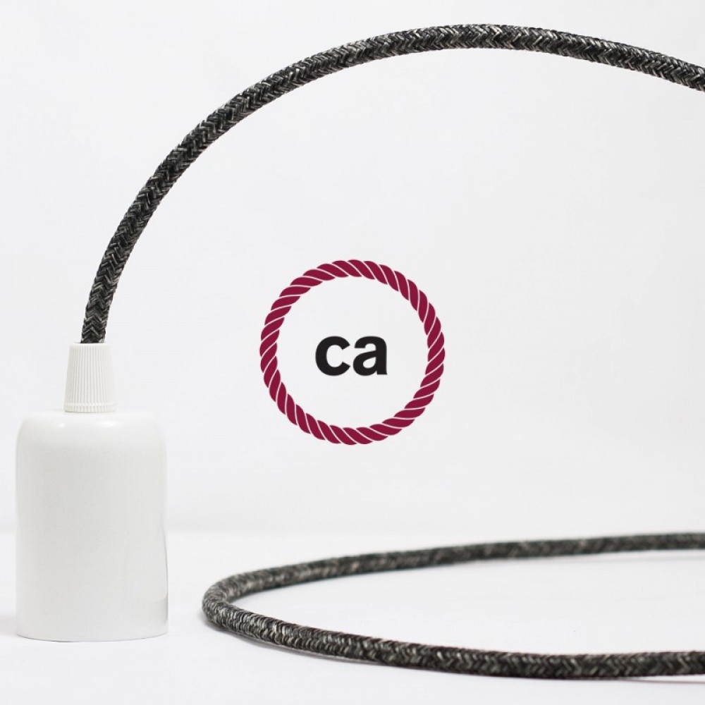 Στρόγγυλο Υφασμάτινο Καλώδιο RN03 - Σκούρο Γκρι Φυσικό Λινό