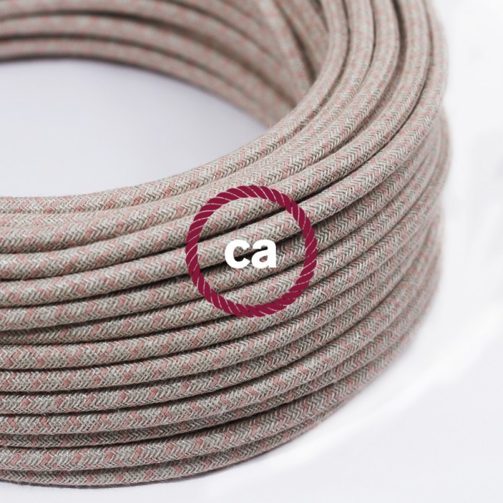 Υφασμάτινο Καλώδιο "Lozenge" Μπεζ Λινό και Ροζ Βαμβάκι