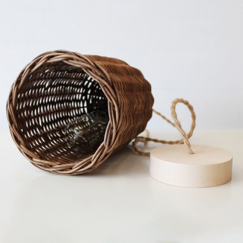 Κρεμαστό Ψάθινο Φωτιστικό Φ15cm Καφέ Σκούρο Με Καλώδιο Σχοινί Ρατάν Μπαμπού Decolight