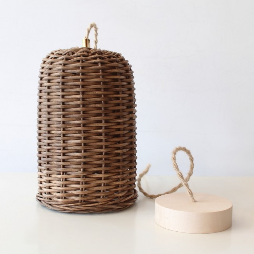 Κρεμαστό Ψάθινο Φωτιστικό Φ15cm Καφέ Σκούρο Με Καλώδιο Σχοινί Ρατάν Μπαμπού Decolight