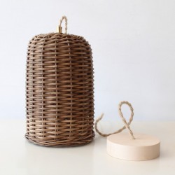Κρεμαστό Ψάθινο Φωτιστικό Φ15cm Καφέ Σκούρο Με Καλώδιο Σχοινί Ρατάν Μπαμπού Decolight
