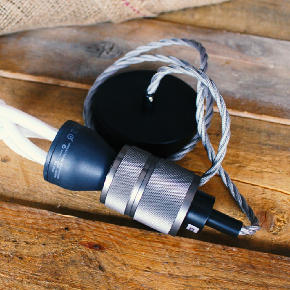 Ανάρτηση 2μ Ανθρακί Στριφτό καλώδιο και Ανθρακί Ντουί Ε27 Decolight