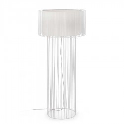 Μεταλλικό Φωτιστικό Δαπέδου Με Πλέγμα Και Υφασμάτινο Καπέλο Σε Λευκό Χρώμα 1XE27 LINDA FARO