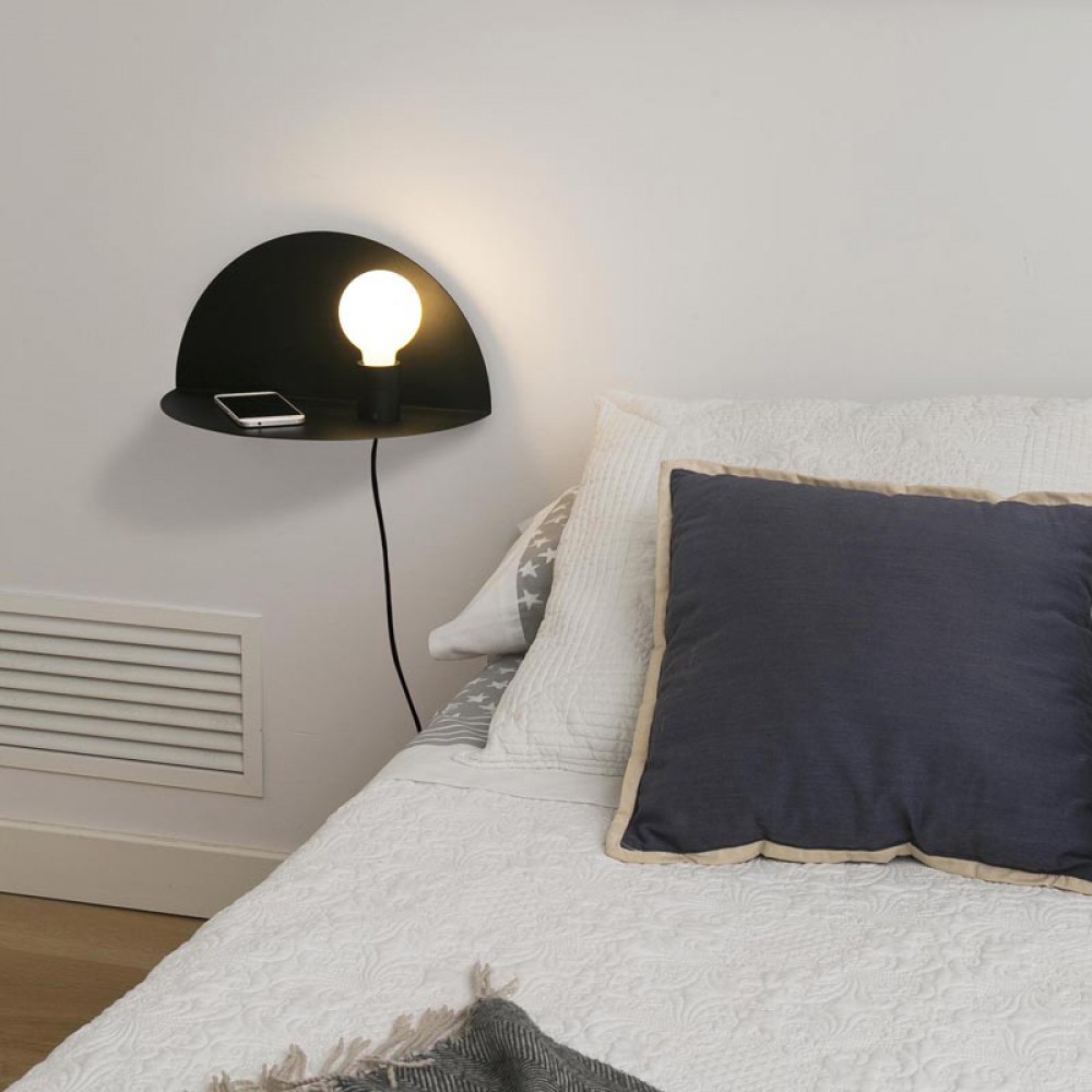 Μεταλλικό Επίτοιχο Φωτιστικό Και Κομοδίνο Σε Μαύρο Χρώμα 1xE27 NIT FARO