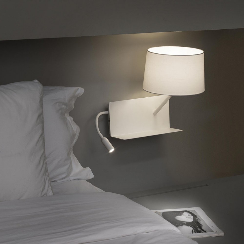 Μεταλλική Απλίκα Με Υφασμάτινο Καπέλο Και Ράφι Με USB Φορτιστή Και LED (Δεξιάς Πλευράς) 1XE27 HANDY FARO